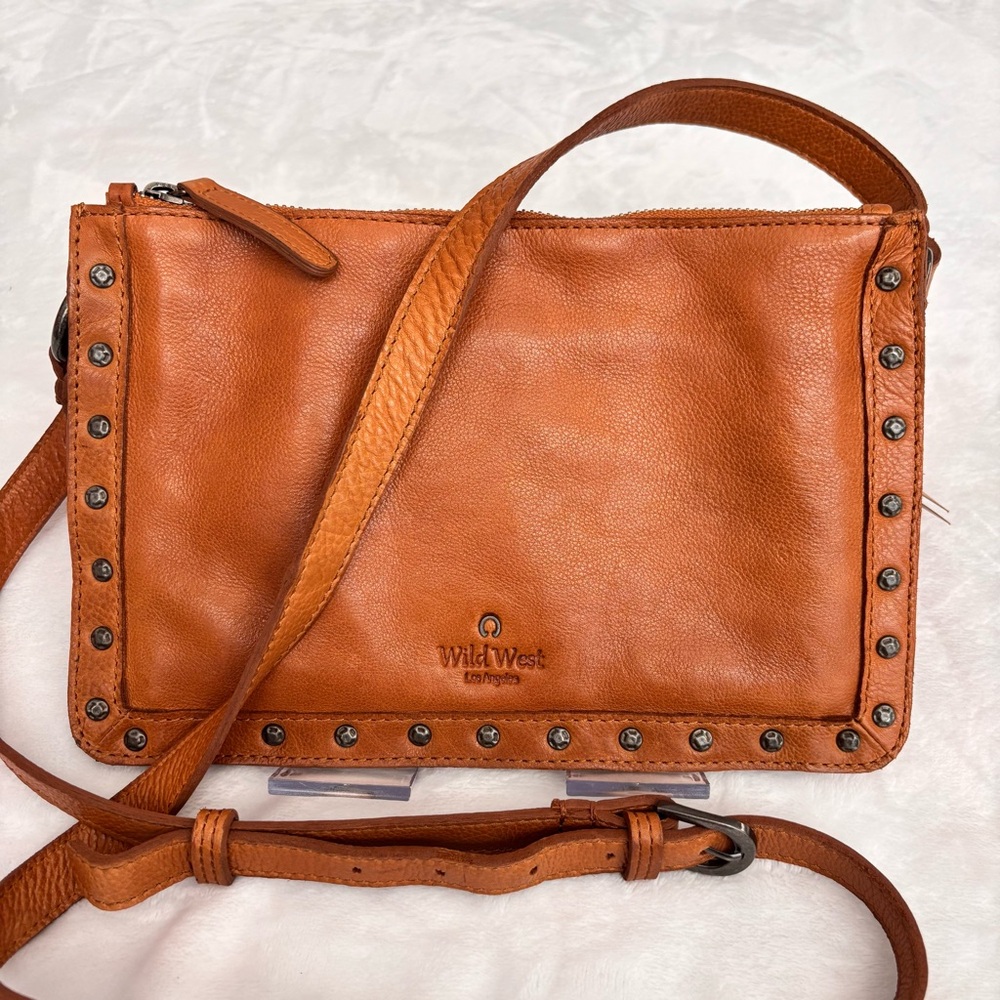 WILD WEST Betta Dark Tan Leather Crossbody Organizer Handbag